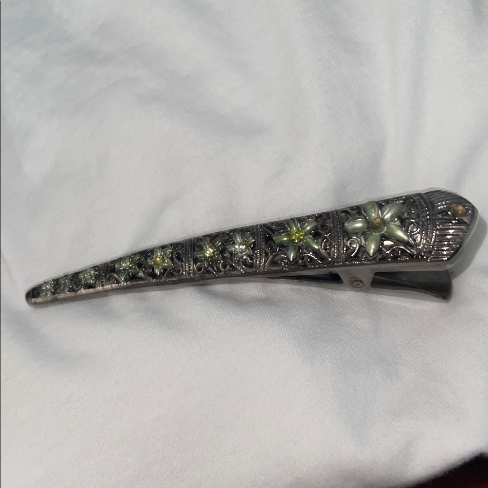 European Floral Silver Hair Clip